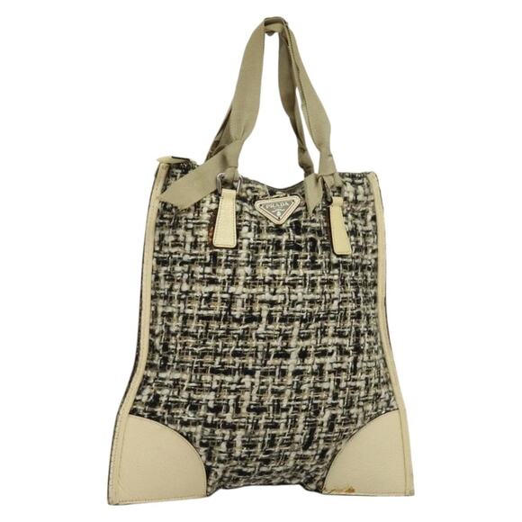Prada Handbags - Prada Tweed Leather Handbag Beige